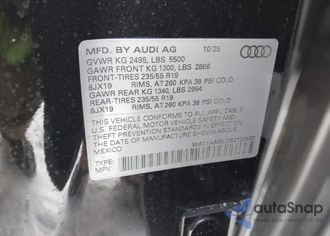 2025 Audi All-New Q5 Premium Tfsi Quattro S Tronic z USA, uszkodzony, nr VIN WA11AAGU0S2100620
